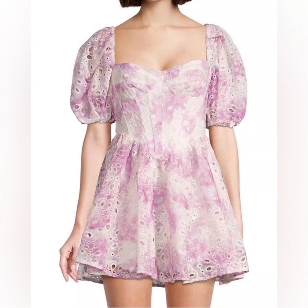 Bardot Pink and Cream Floral Eyelet Mini Dress